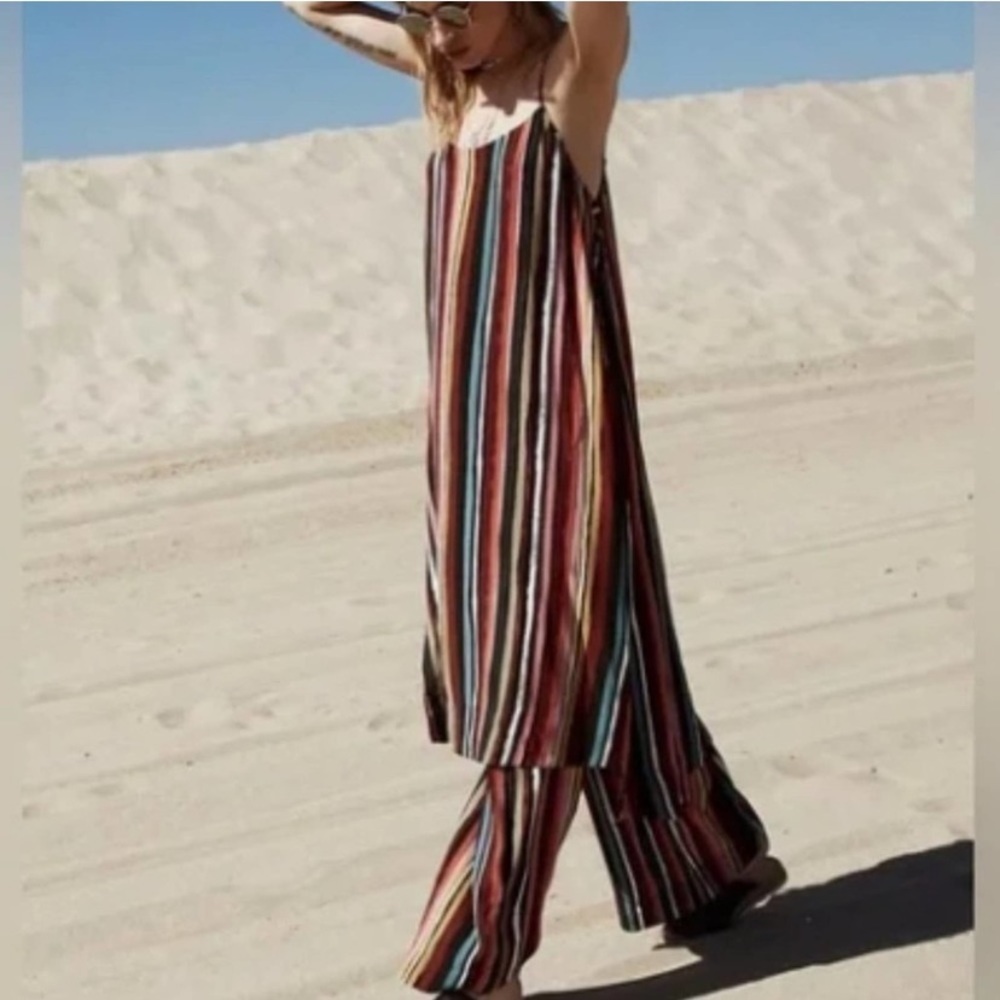 FREE PEOPLE 'DE SHE' Striped Rainbow SPLIT LONG TANK Size XS